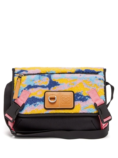 Loewe Anagram Fleece And Canvas Messenger Bag In Yellow,multi-colour