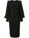 Alex Perry Blunt Long Sleeve Crepe Black Midi Dress