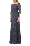 Js Collections Bateau Neck Lace Gown In Mineral Blue