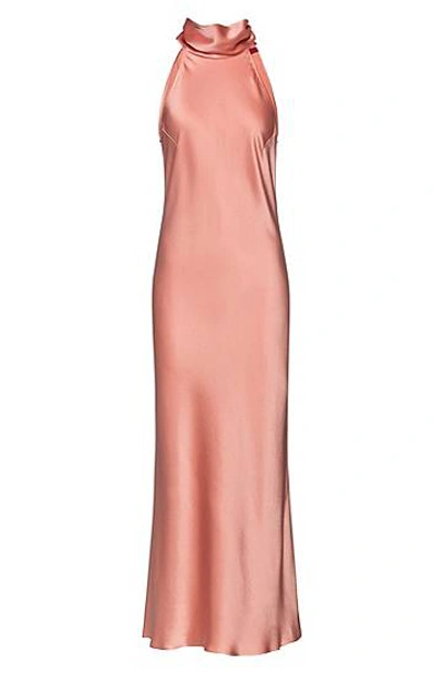 Hugo Tie-neck Evening Dress In Lustrous Fabric In Light Orange