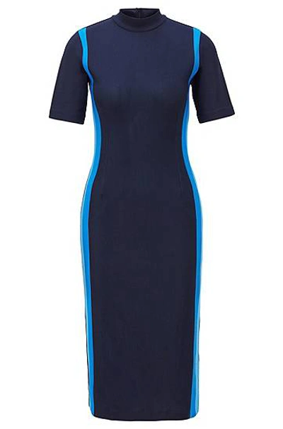 Hugo Boss Turtleneck Dress With Colourful Stripes And Back-neck Zip In Dark Blue