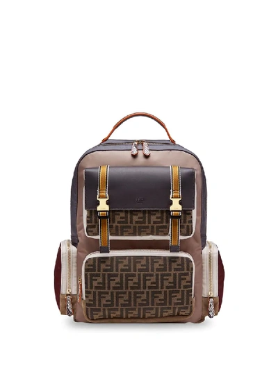 Fendi Men's Explorer Ff Logo Python-trim Backpack In Brown