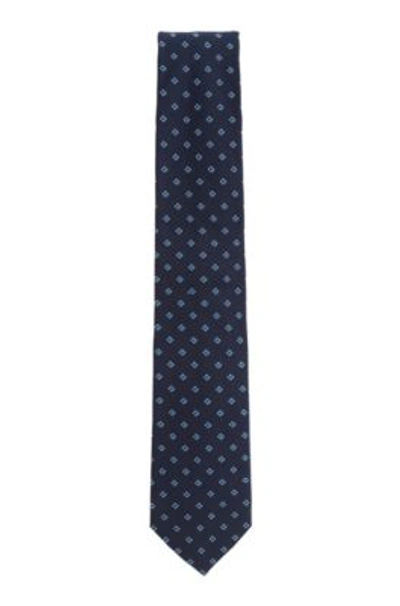 Hugo Boss Travel Line Patterned Tie In Water-repellent Silk In Dark Blue