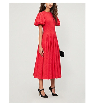 emilia wickstead red dress Keeley Dress In Bright Red Cloque