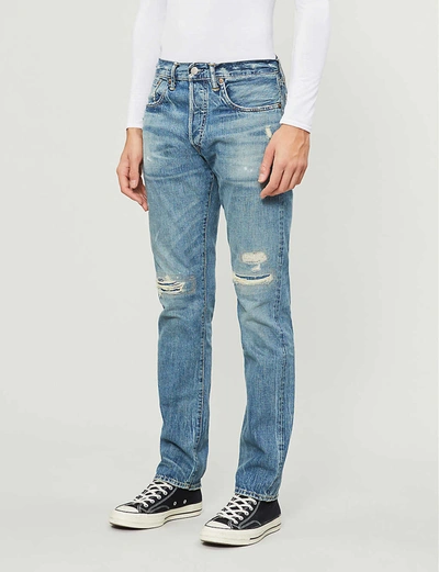 Rrl Distressed Straight Jeans In Blue