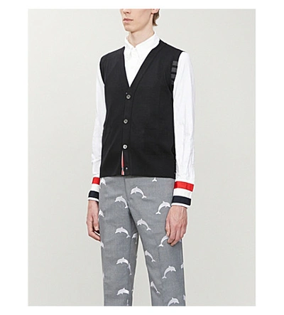 Thom Browne Knitted Wool Waistcoat In Black