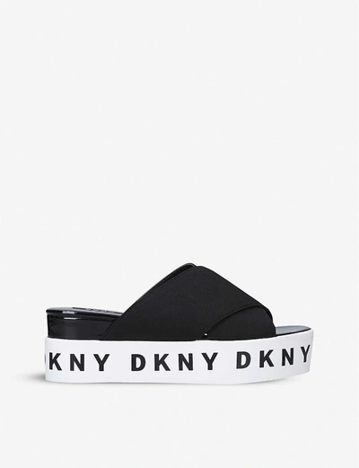 Dkny Cristi Logo-print Cotton Sliders In Black