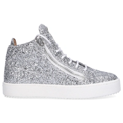 Giuseppe Zanotti High-top Sneakers Kriss Glitter Logo Silver In Grey