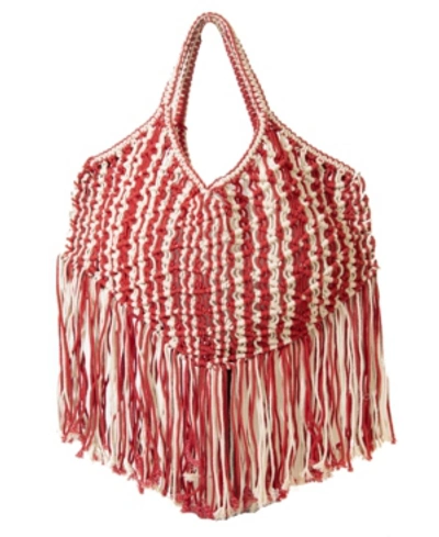 Area Stars Macrame Woven Bag In Cotton With Cotton Fringe Details In Red