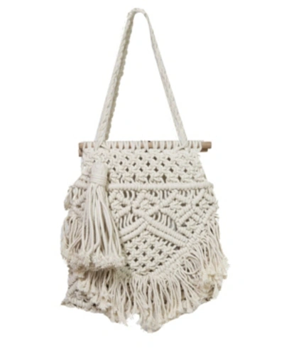 Area Stars Macrame Medium Bag With Wood Top Bar And Fringe Details In Natural