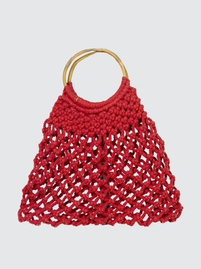 Area Stars Macrame Medium Bag With Wood Handle In Red