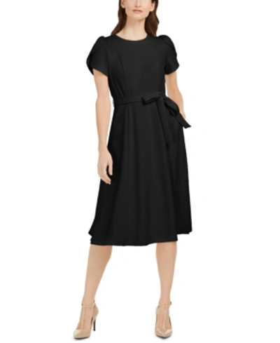 Calvin Klein Tulip-sleeve Fit Flare Midi Dress In Black ModeSens