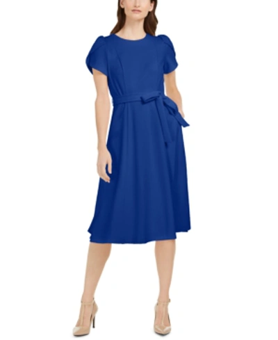 Calvin Klein Tulip-sleeve Fit & Flare Midi Dress In Capri | ModeSens