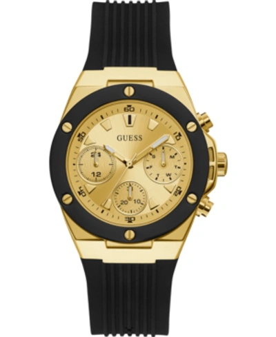 Guess Unisex Black Silicone Strap Watch 39mm In Gold