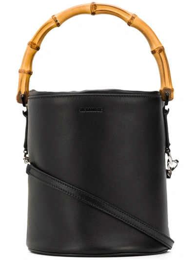 Jil Sander Small Bucket Bag With Bamboo Handle In Black