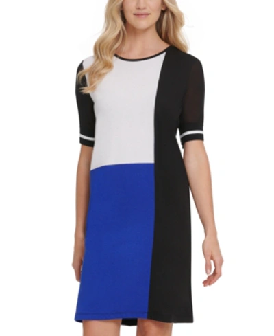 Dkny New York Colorblocked Dress In Wht/elb/bk