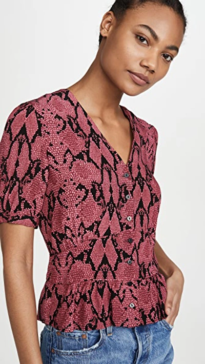 Ba&sh Cleo Snake Print Short Sleeve Top In Pink Rose