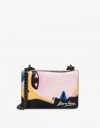 Moschino Face Print Leather Shoulder Bag In Multicoloured