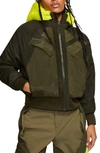 Nike Reversible Faux Fur Bomber Jacket In Medium Olive/ Khaki/ Cyber
