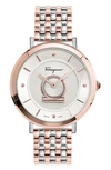 Ferragamo Minuetto Bracelet Watch, 36mm In Rose Gold/ White/ Silver