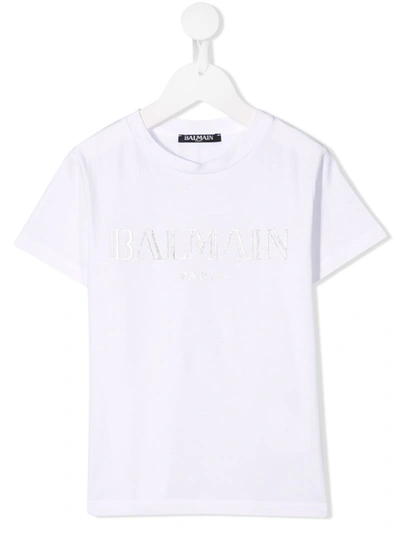 Balmain Kids Printed Crew-neck T-shirt In Bianco-argento