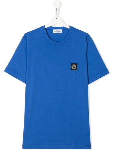 Stone Island Junior Teen Logo Patch T-shirt In Blue