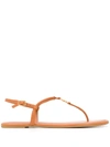 Tory Burch Logo Plaque Sandals In Brown