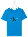 Calvin Klein Kids' Logo Printed Crew Neck T-shirt In Blue