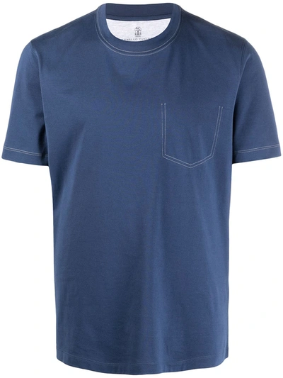 Brunello Cucinelli Short-sleeved Cotton T-shirt In Blue