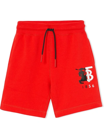 Burberry Kids' Nate Logo Graphic Cotton Shorts In Red
