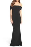 Katie May Hannah Off The Shoulder Crepe Trumpet Gown In Black