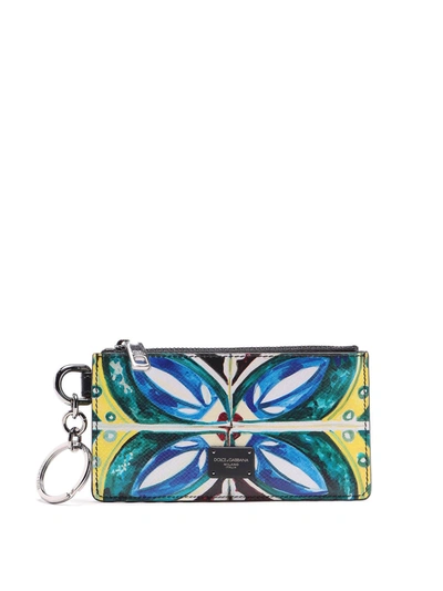 Dolce & Gabbana Majolica Print Card Holder Pouch In Yellow,blue,black