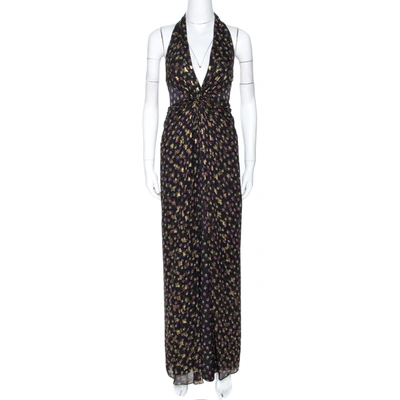 Pre-owned Diane Von Furstenberg Black Lurex Printed Silk Evelina Dress Xs