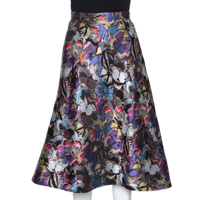 Pre-owned Valentino Multicolor Butterfly Silk Brocade Midi Skirt M