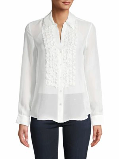 L Agence Ruffled-trim Silk Shirt In Ivory