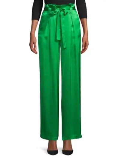L Agence Bobby Silk Paperbag Pants In Gloss Green