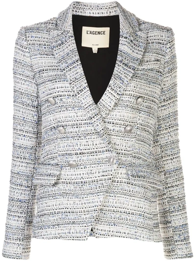 L Agence Kenzie Double Breasted Tweed Blazer In White