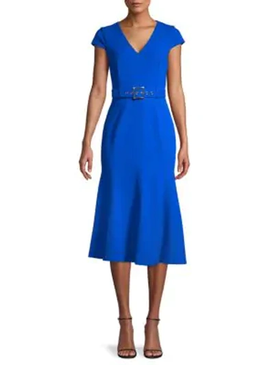 Calvin Klein Belted Cap-sleeve Flare Dress In Capri