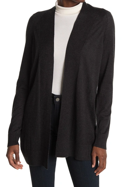 Eileen Fisher Open Front Silk Blend Long Cardigan In Dark Grey