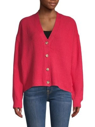 Willow & Clay Textured Cotton-blend Cardigan In Hot Pink