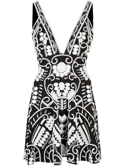 Alexis Jerza Beaded Plunging Mini Dress In Blk/wht