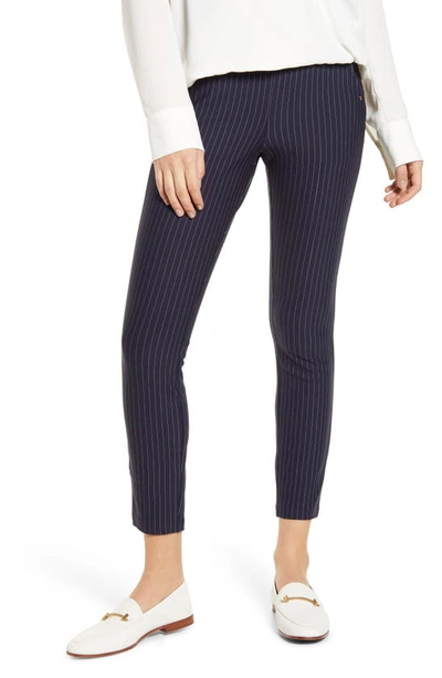 Hue Pinstripe Ponte Skimmer Leggings In Navy