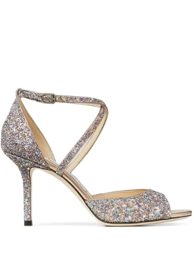 Jimmy Choo Emsy 85mm Glow-in-the-dark Glitter Sandals In Mochi