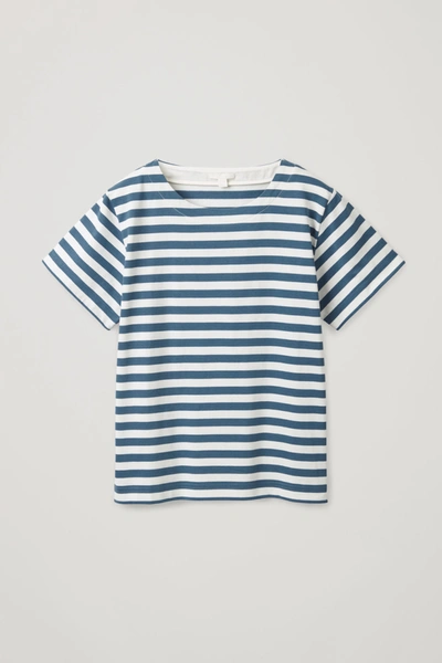 Cos Striped Boat-neck T-shirt In Blue