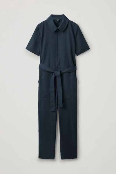 Cos Belted Cotton Jumpsuit In Black