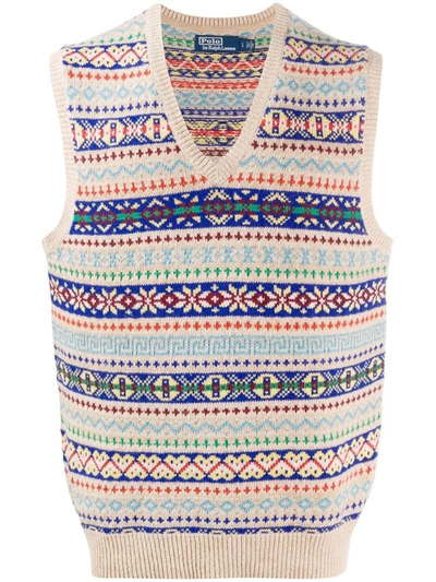 Polo Ralph Lauren Fair Isle Cashmere-cotton Sweater Vest In Neutrals