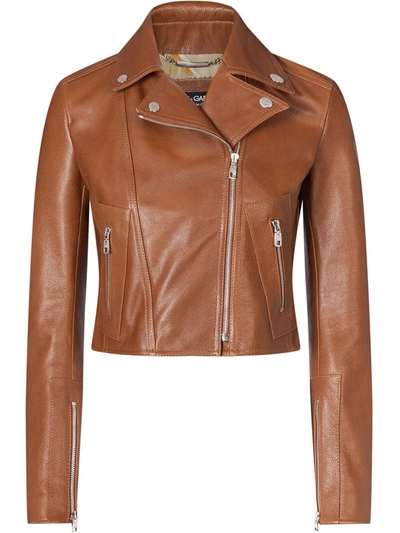 Dolce & Gabbana Leather Biker Jacket In Brown