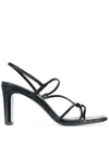 Sandro Faye Snakeskin-embossed Leather Strappy Sandals In Black