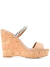 Kurt Geiger Alexia Embellished Leather Wedge Sandals In Camel Leather