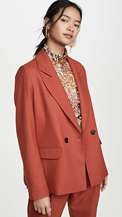 Anine Bing Becky Double-breasted Oversized Stretch-twill Blazer In Rust